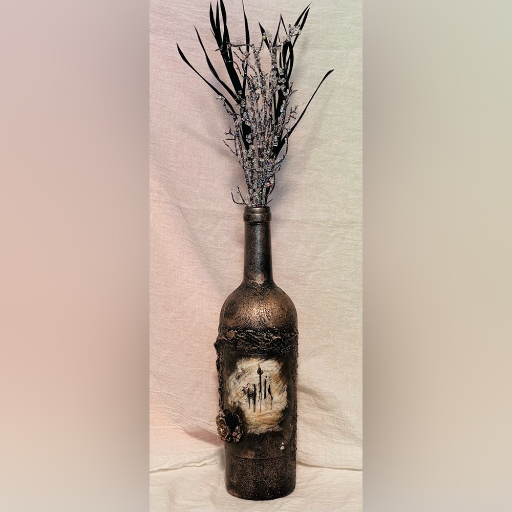 Decorative Textured Gothic Black and Rose Gold Bottle Handcrafted - Picture 3 of 9